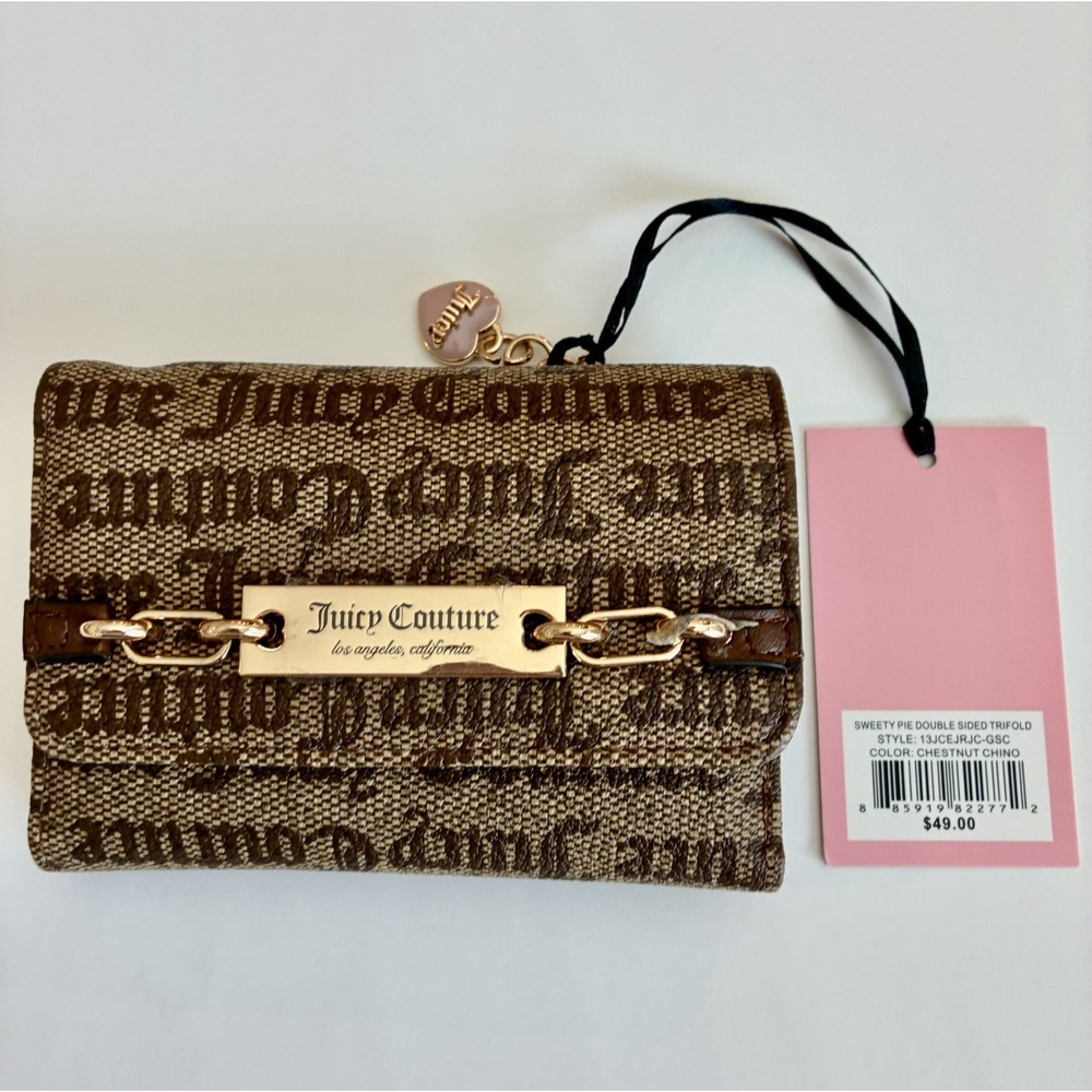 JUICY COUTURE~ Double Sided Trifold Wallet~ Chestnut Chino NWT